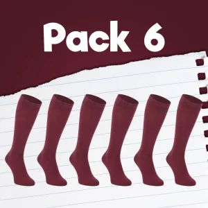 Pack de calcetines colegiales 6 pares media caña de algodón Granate