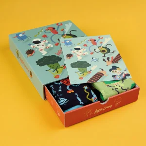 Pack de regalo 4 pares calcetines divertidos + caja y print incluido