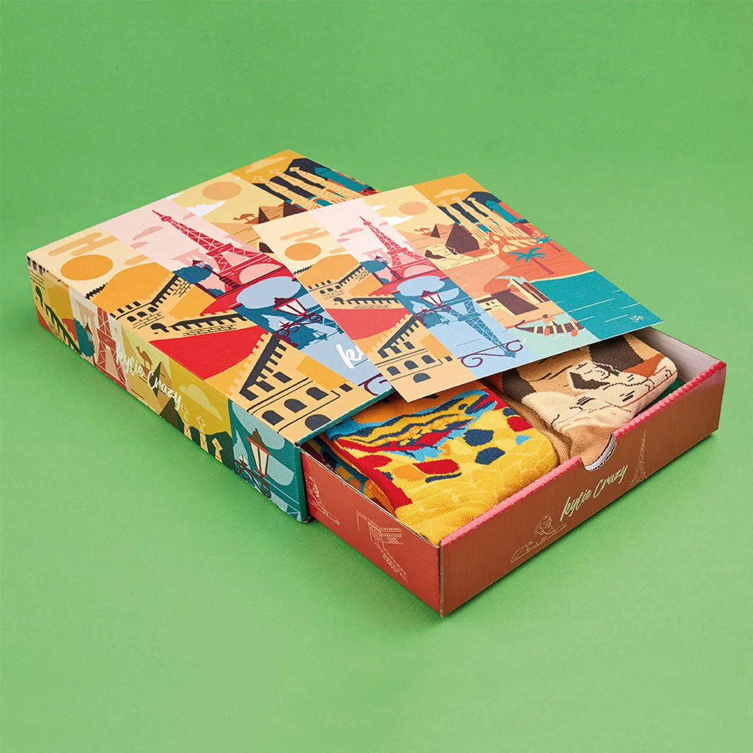 Pack de regalo 4 pares calcetines "Monumentos" + caja y print incluido